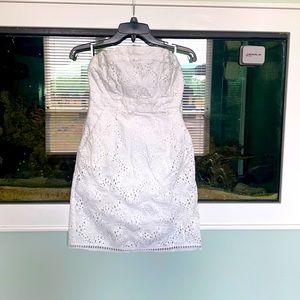 White strapless dress.